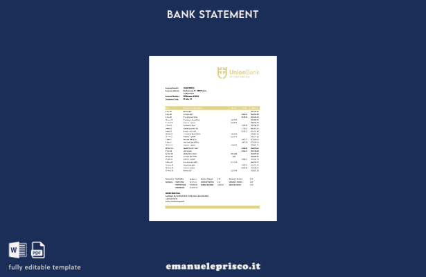 modello Excel di estratto conto bancario Liechtenstein Union Bank AG in stile ve